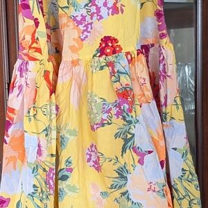 Express Girls Yellow Floral Tiered Dress with Multicolor Blooms